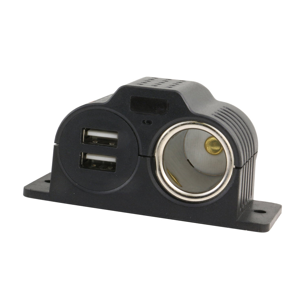 AmorAll - 12-Volt Auxiliary Power Socket With Two USBs for Car, Black - - Mounts For Less