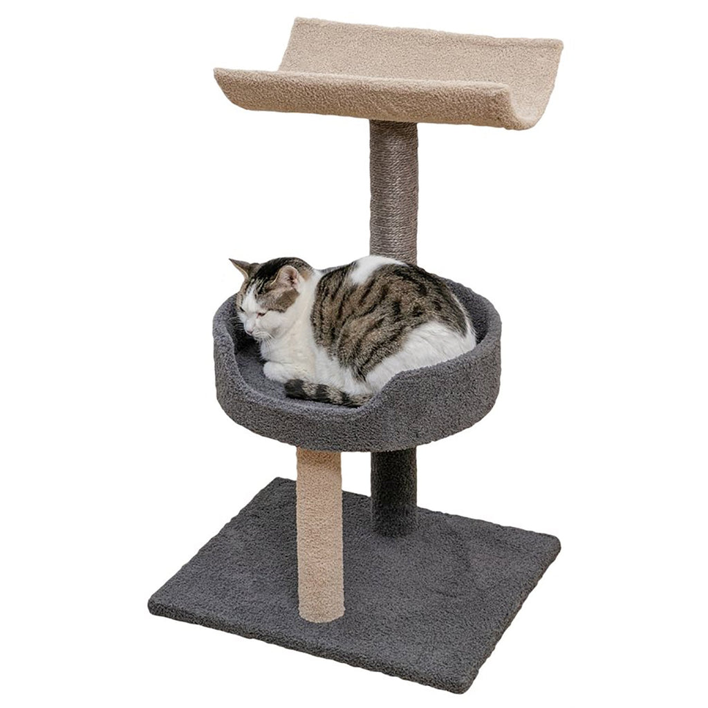 Animooos - 3-Tier Carpeted Cat Tree, 30" Height, Gray and Beige - - Mounts For Less