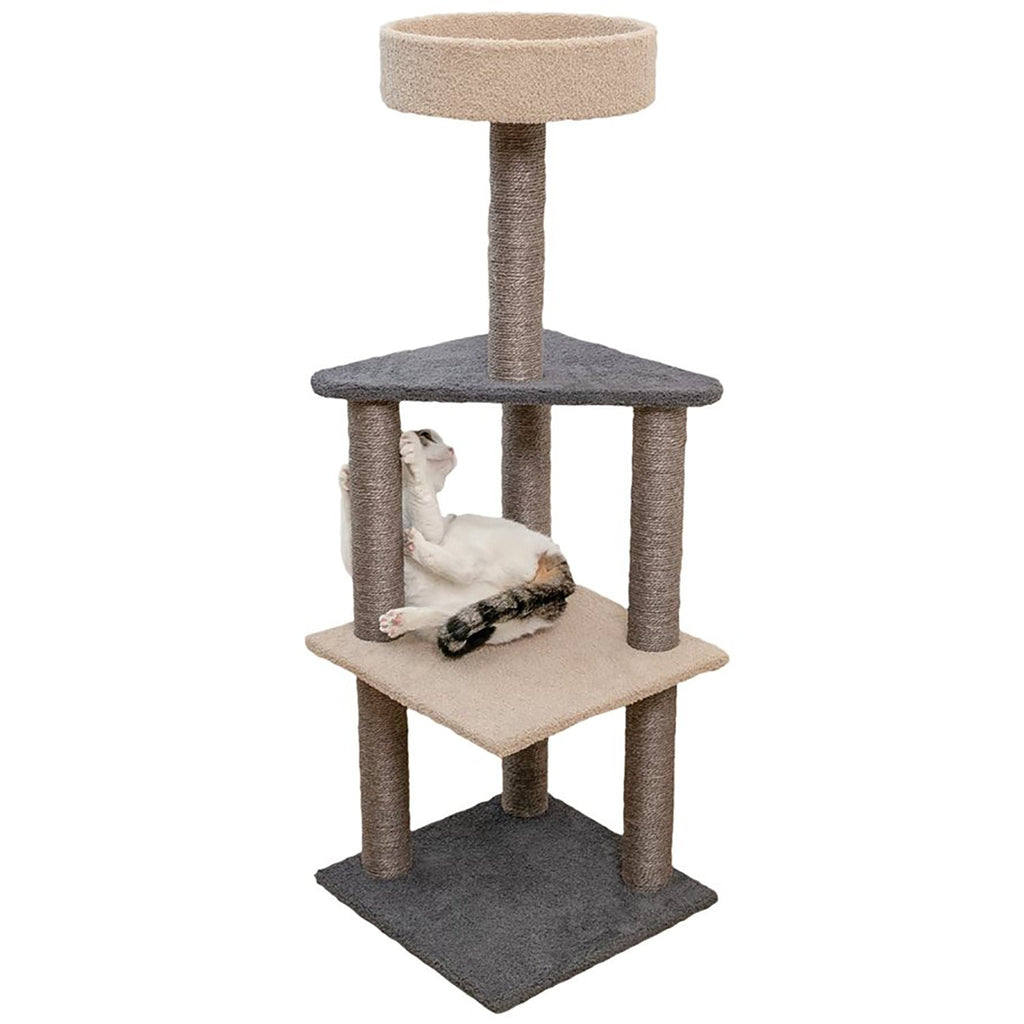 Animooos - 4-Tier Carpeted Cat Tree, 46" Height, Gray and Beige - - Mounts For Less
