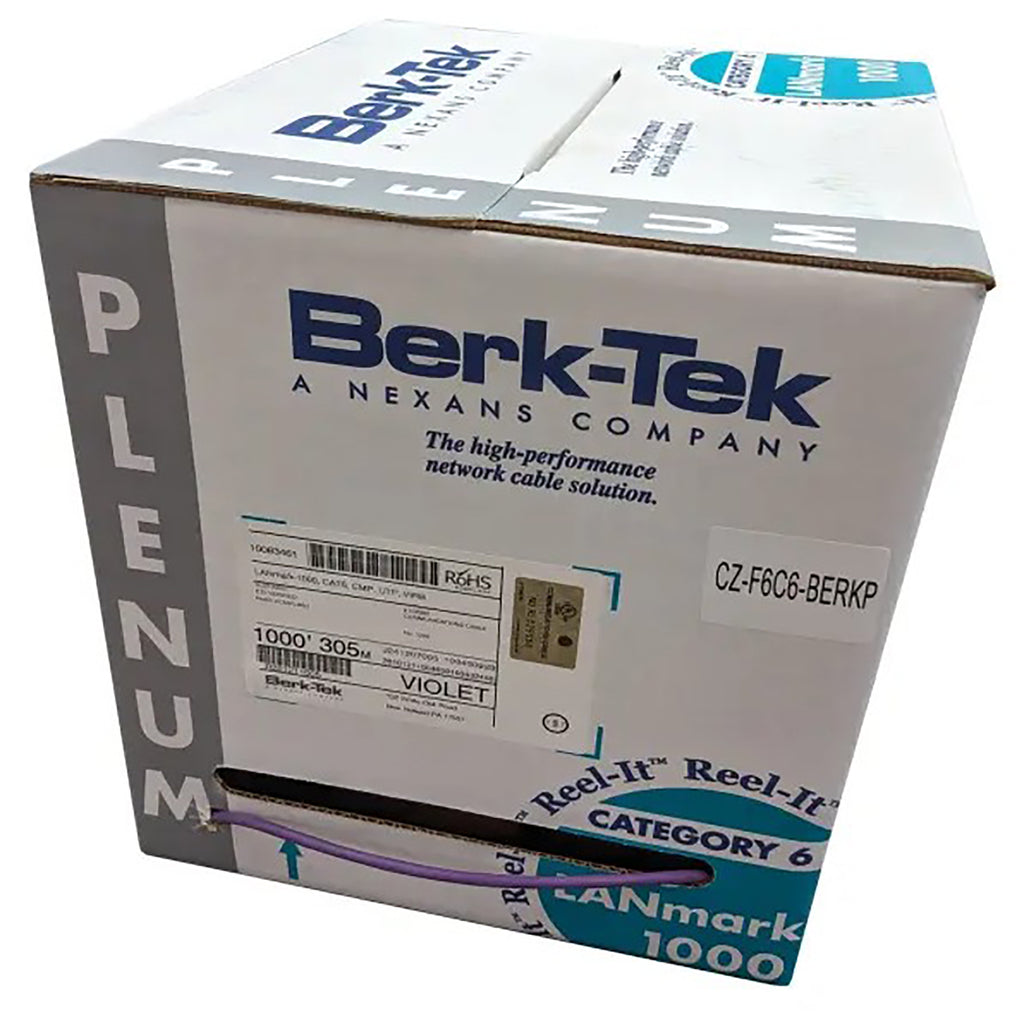 Berk-Tek - Cat6 (550 MHz) Solid UTP Network Cable, 1000ft Length, Purple - - Mounts For Less