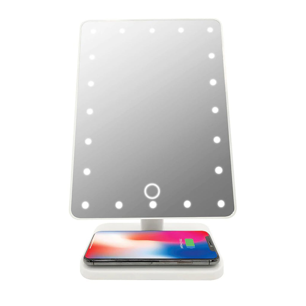 CJ Tech - Standing Mirror with LED Lighting, Bluetooth Speakers and Built-in Wireless Charger, White - - Mounts For Less
