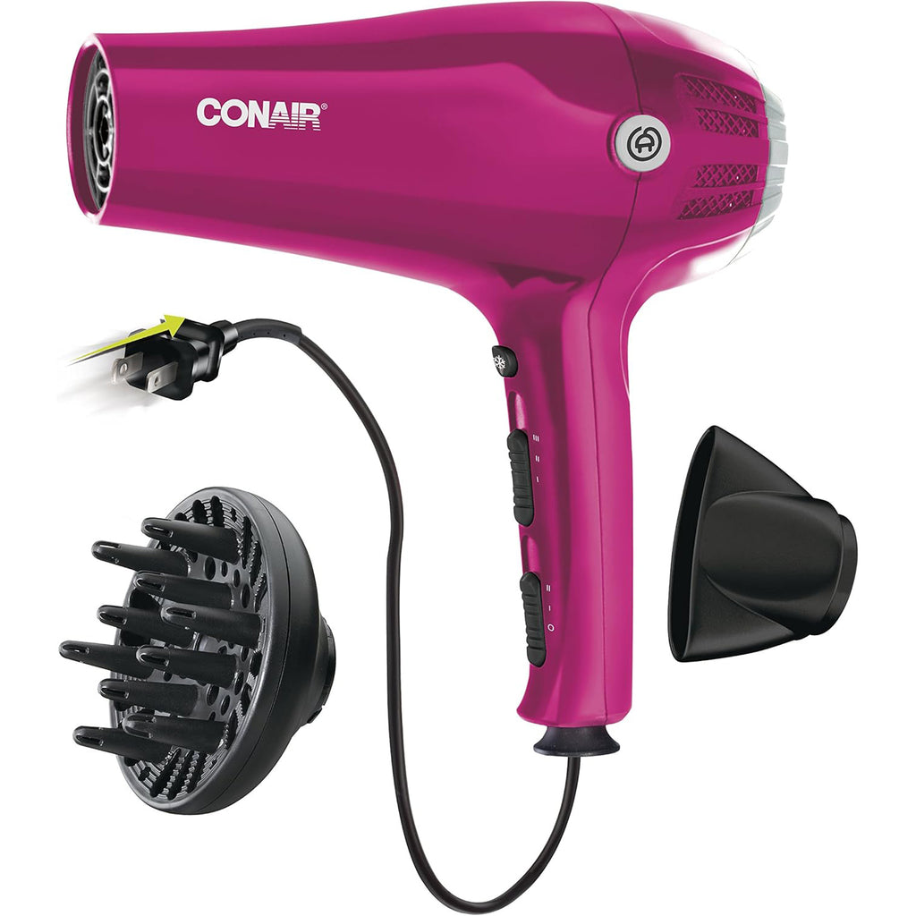 Conair - Hair Dryer with Cord Winder, Tourmaline Ceramic Technology, Pink - - Mounts For Less