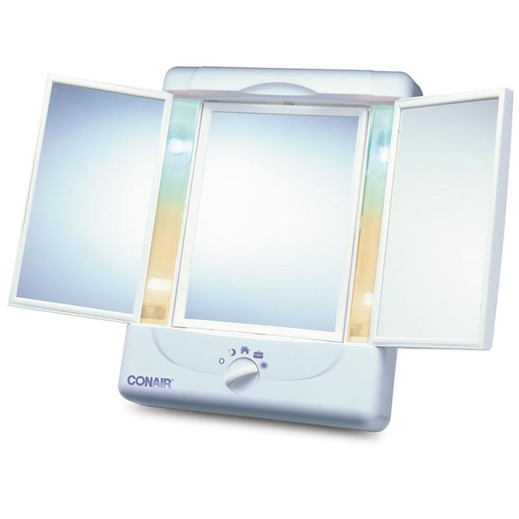 Conair TGTM7LXC - Three-Flap Mirror with 4 Light Settings, 5x or 1x Magnification, White - - Mounts For Less