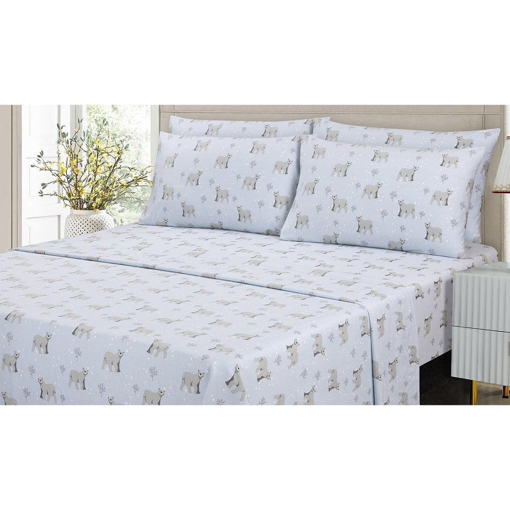 Cotton House - Flannel Sheet Set, 100% Cotton, Polar Bear Design (4 Sizes Available) - - Mounts For Less