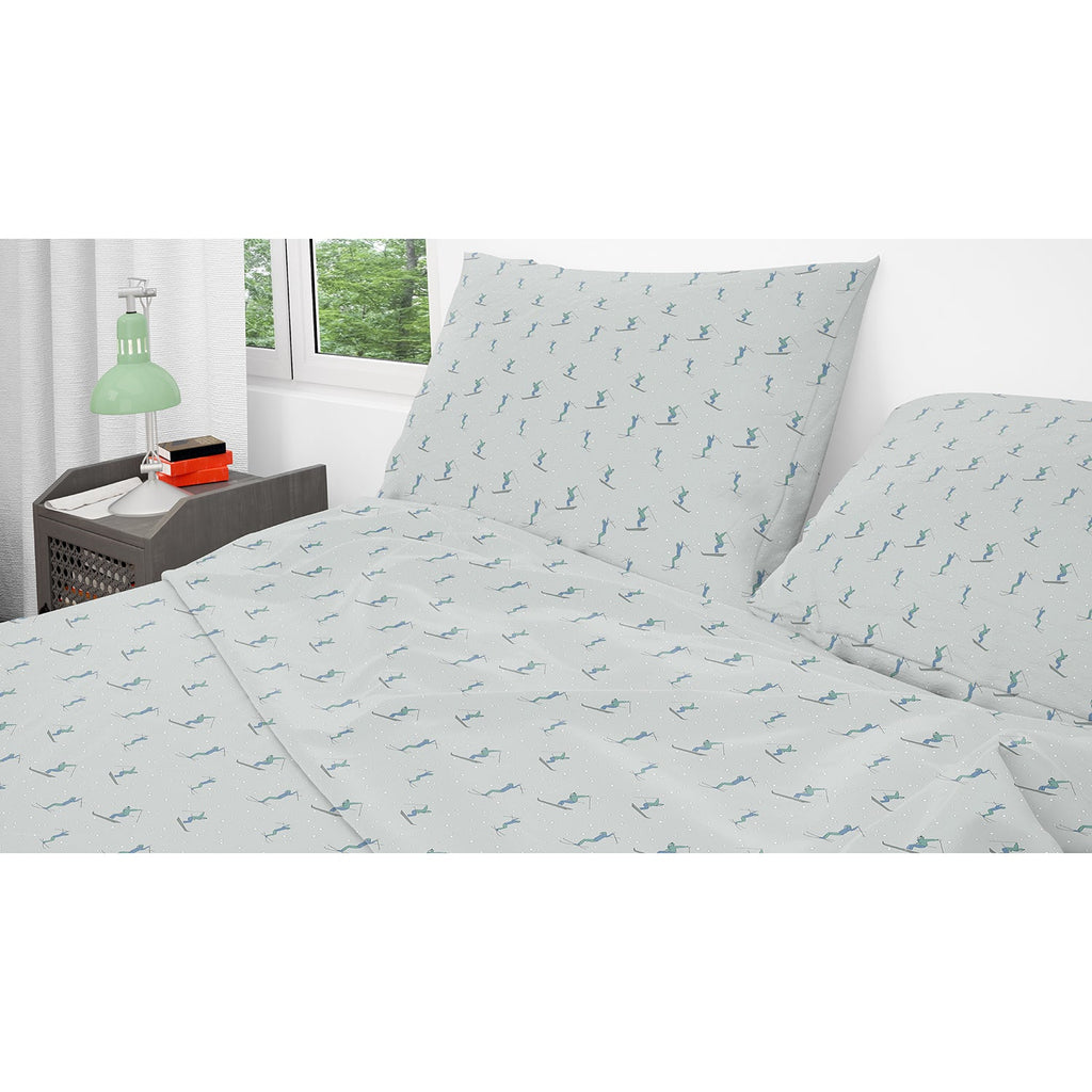 Cotton House - Flannel Sheet Set, 100% Cotton, Skier Design (4 Sizes Available) - - Mounts For Less