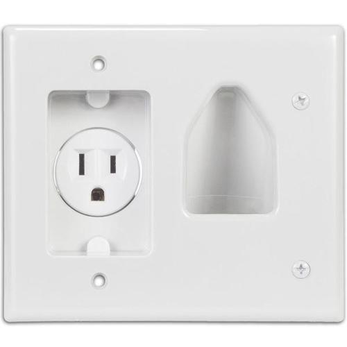 DataComm Recessed Low Voltage Media Plate with power outlet - White - - Mounts For Less