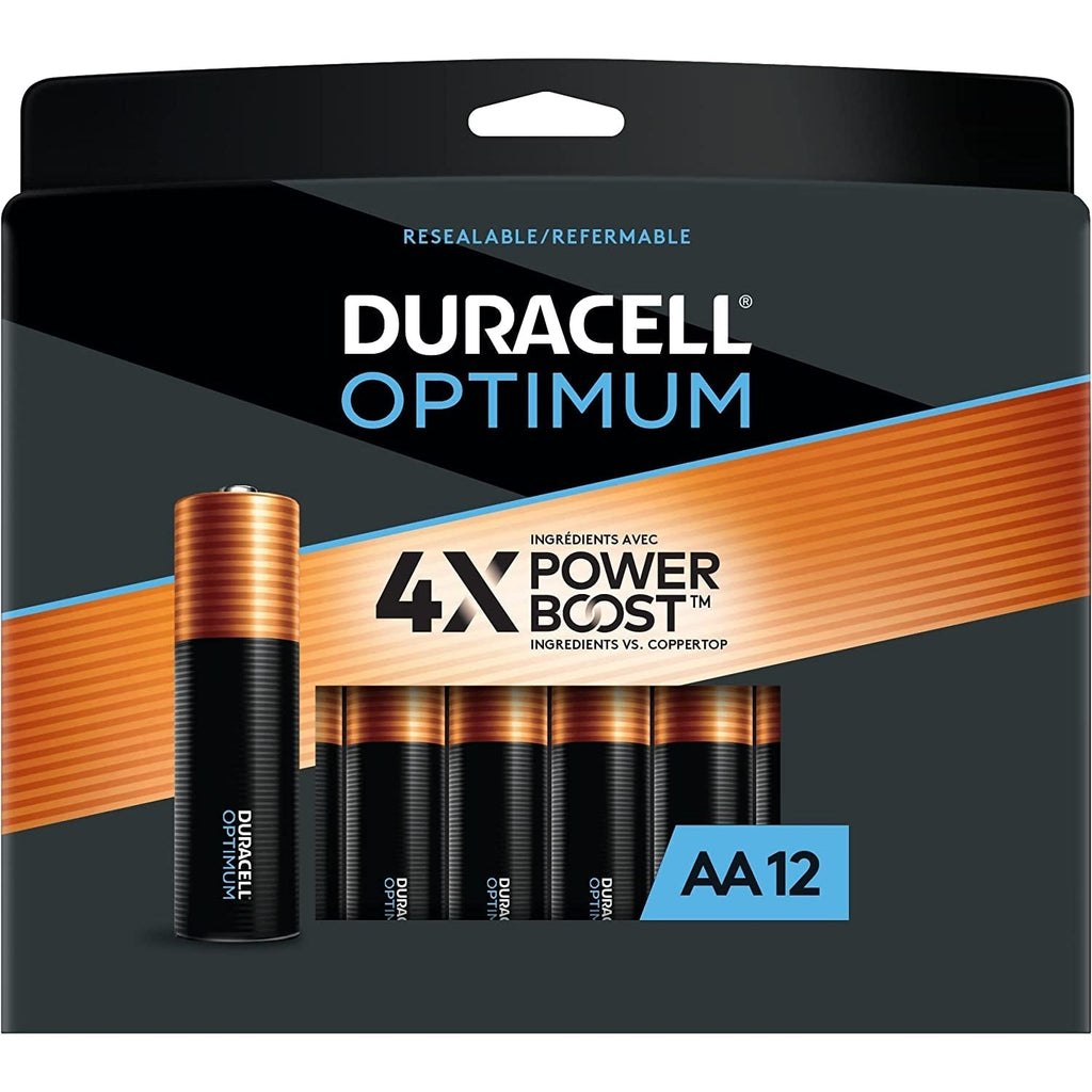 Duracell Optimum - Pack of 12 Long Life AA Batteries, Resealable Packaging - - Mounts For Less