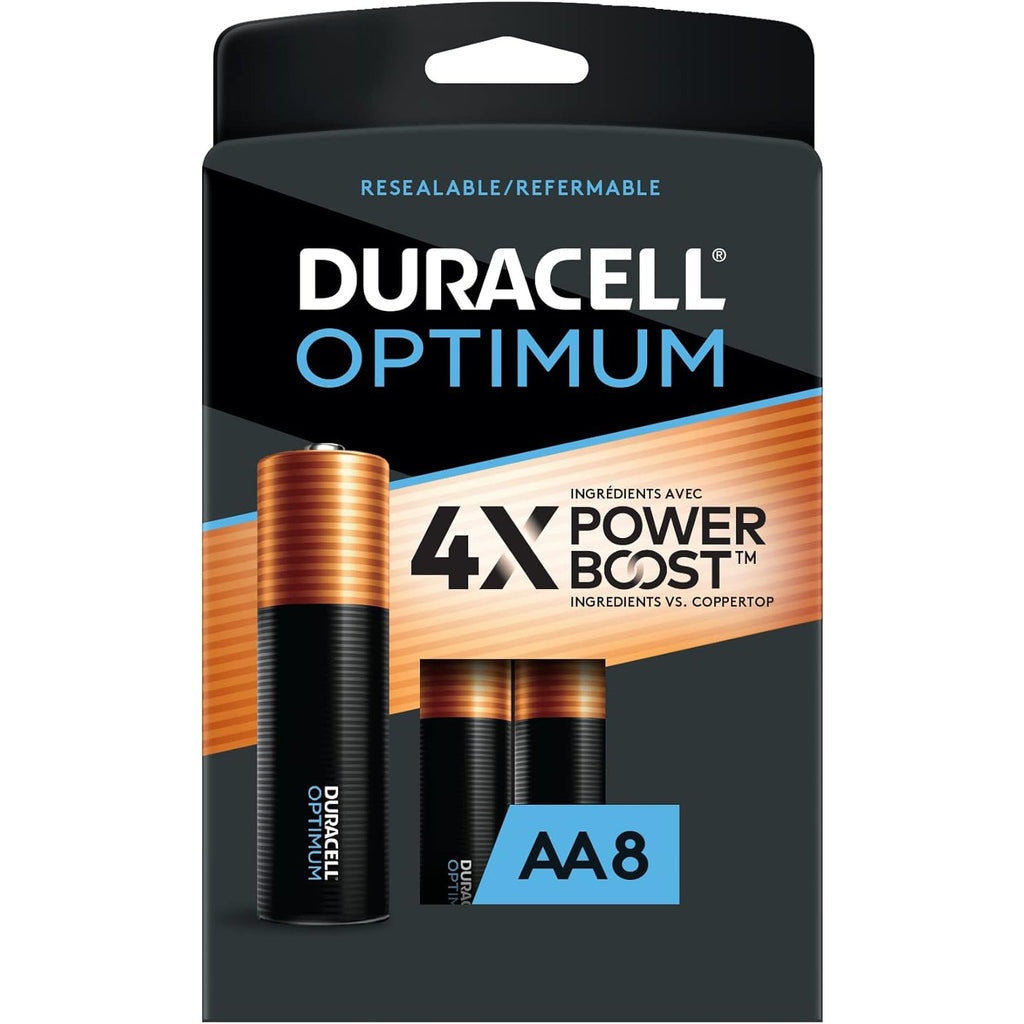 Duracell Optimum - Pack of 8 Long Life AA Batteries, Resealable Packaging - - Mounts For Less