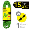 Elink - 1 Outlet Outdoor Electrical Extension Cord, 15 Feet Length, Green - - Mounts For Less