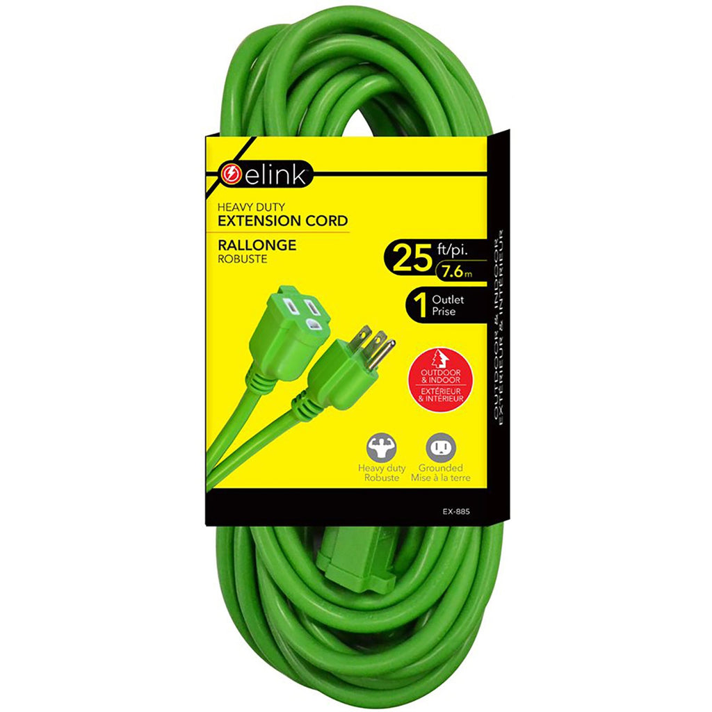Elink - 1 Outlet Outdoor Electrical Extension Cord, 25 Feet Length, Green - - Mounts For Less