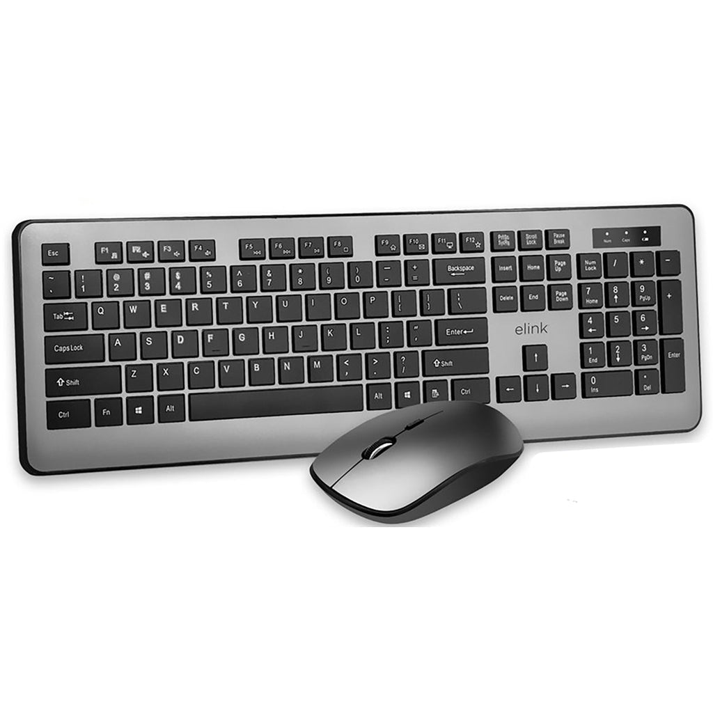 Elink KBR623 - Wireless Keyboard and Mouse Set, Rechargeable, 2.4GHz, Black - - Mounts For Less