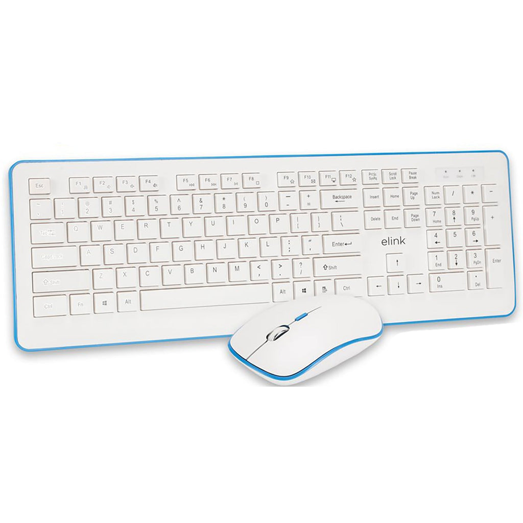 Elink KBR630 - Wireless Keyboard and Mouse Set, Rechargeable, 2.4GHz, White - - Mounts For Less