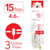 Elink - Set of 2 3-Outlet Indoor Electrical Extension Cords, 15 Feet Length, White - - Mounts For Less