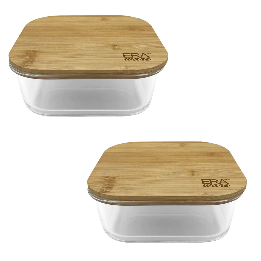 EraWare - Set of 2 Borosilicate Glass Container, Bamboo Lid, Oven Safe, 1200ml - - Mounts For Less