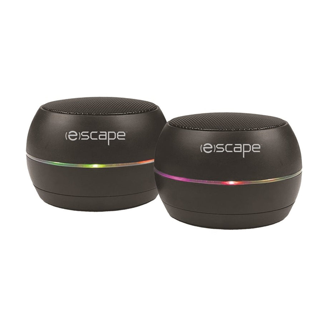 Escape - Set of 2 Wireless Speakers with LED Lighting, FM Radio and Microphone, Black - - Mounts For Less
