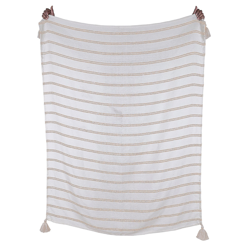 F. Corriveau International - Natural Striped Throw, Indoor/Outdoor, 50" x 60" - - Mounts For Less