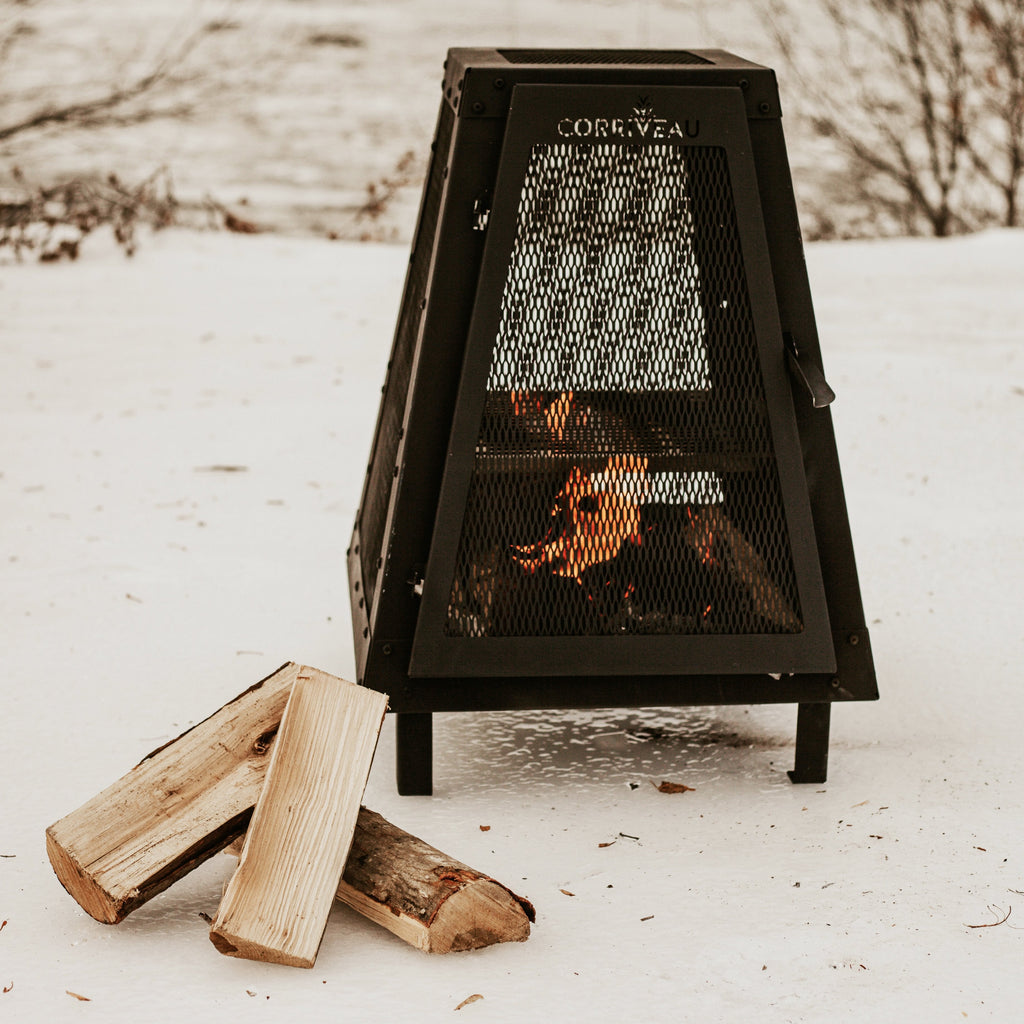 F. Corriveau International - Outdoor Fireplace, 27,7" x 20" x 20", Black Steel Structure - - Mounts For Less