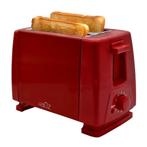 Hauz AT2SR - 2 Slice Toaster, Wide Slot, Crumb Tray, 750 Watts, Red - - Mounts For Less