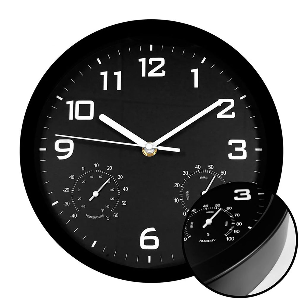 Hauz - Round Wall Clock, 10" Diameter, Quartz Precision, Black - - Mounts For Less