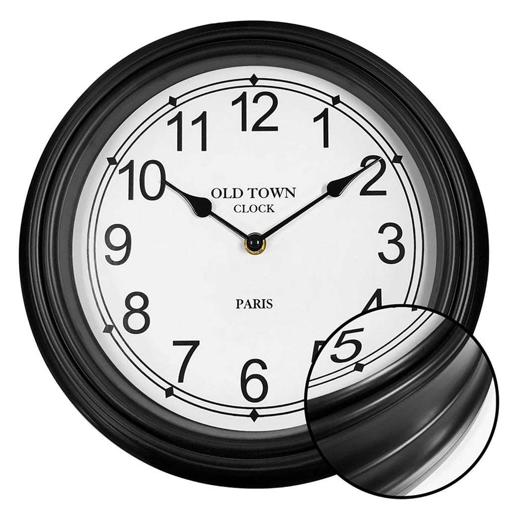 Hauz - Round Wall Clock, 12" Diameter, Quartz Precision, Black - - Mounts For Less