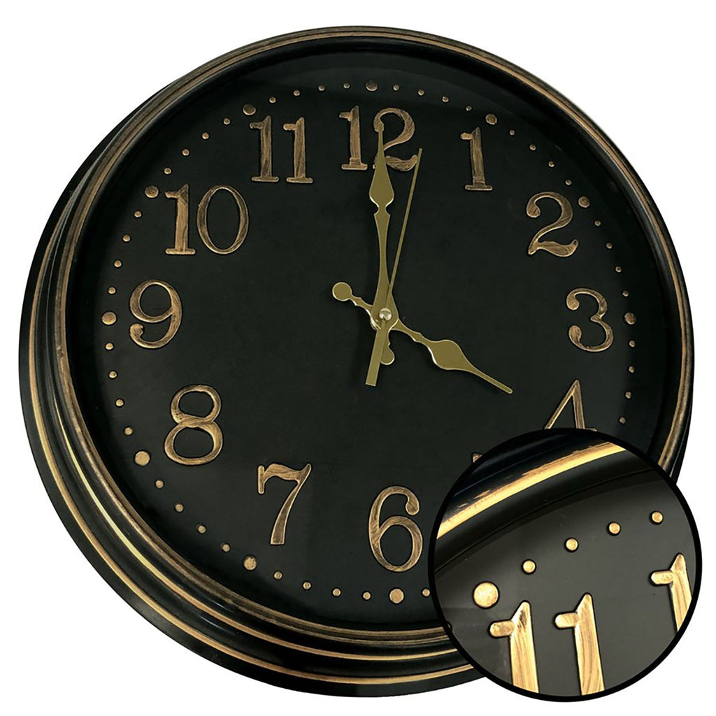 Hauz - Round Wall Clock, 16" Diameter, Quartz Precision, Black - - Mounts For Less