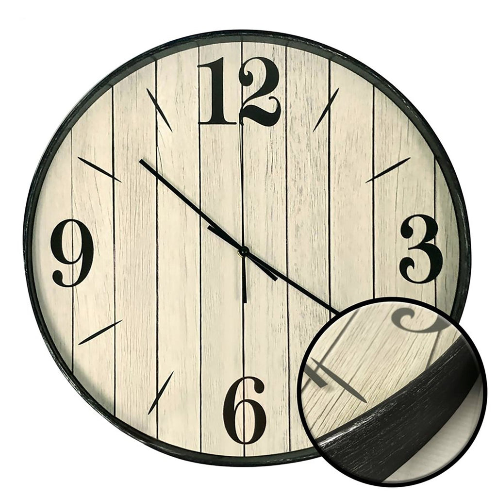 Hauz - Round Wall Clock, 20" Diameter, Quartz Precision, Wood Imitation - - Mounts For Less