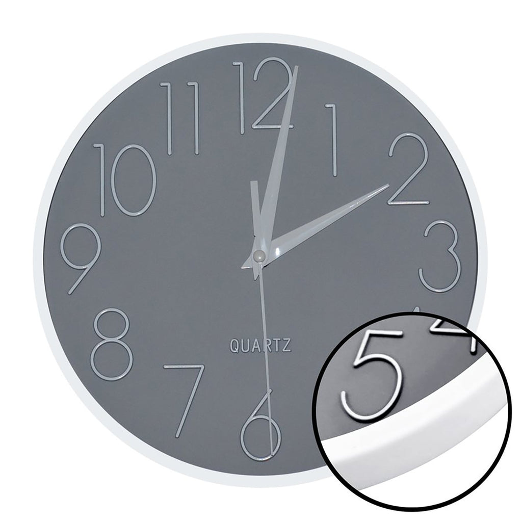 Hauz - Round Wall Clock, 9" Diameter, Quartz Precision, Gray - - Mounts For Less