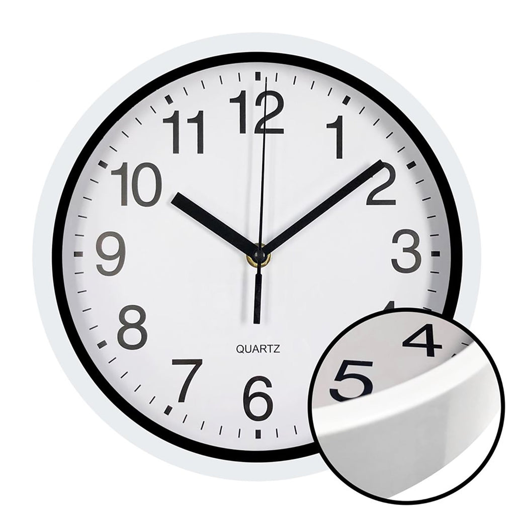 Hauz - Round Wall Clock, 9" Diameter, Quartz Precision, White - - Mounts For Less