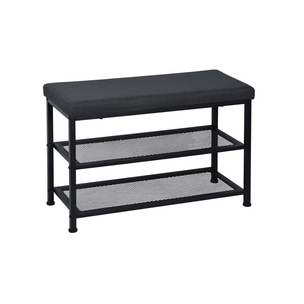 ITY International - Metal Bench with Shoe Storage, Padded Seat, Black - - Mounts For Less