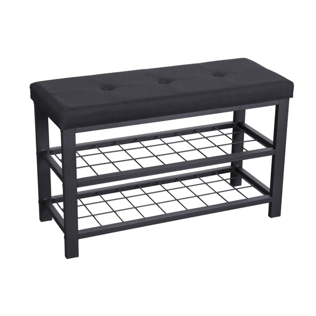 ITY International - Metal Bench with Shoe Storage, Padded Seat, Black - - Mounts For Less