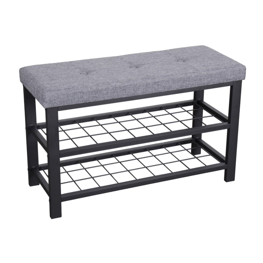 ITY International - Metal Bench with Shoe Storage, Padded Seat, Gray - - Mounts For Less