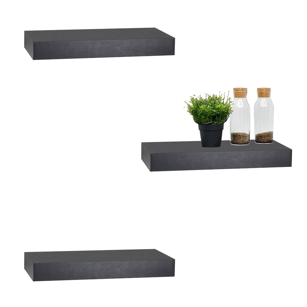 ITY International - Set of 3 Mini Floating Wall Shelf, 16" x 5.1" x 1.5", Black - - Mounts For Less