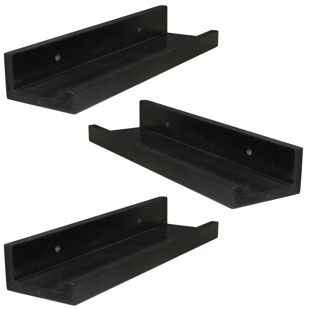 ITY International - Set of 3 Wall Shelves with Raised Lip, 47.25"x3.75"x2", Black - - Mounts For Less