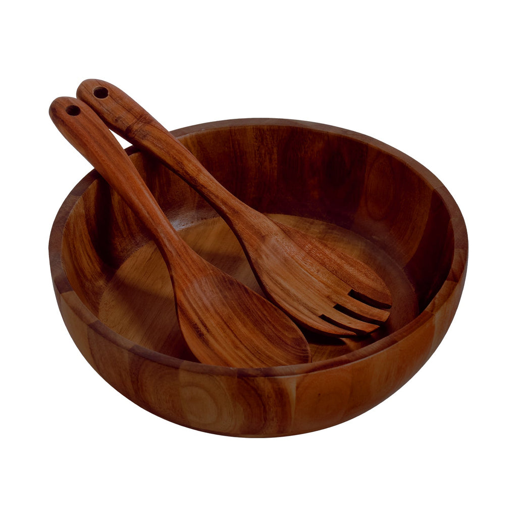 JS Gourmet - 3 Piece Salad Bowl Set with Utensils, Made of Acacia Wood - - Mounts For Less