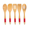 JS Gourmet - 5 Piece Beech Wood and Silicone Kitchen Utensil Set, Red - - Mounts For Less