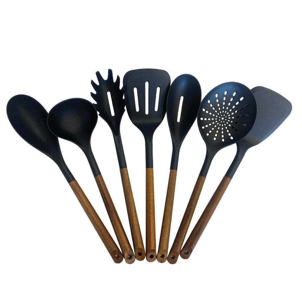 JS Gourmet - 7 Piece Kitchen Utensil Set, Heat Resistant, BPA Free, Acacia Wood - - Mounts For Less