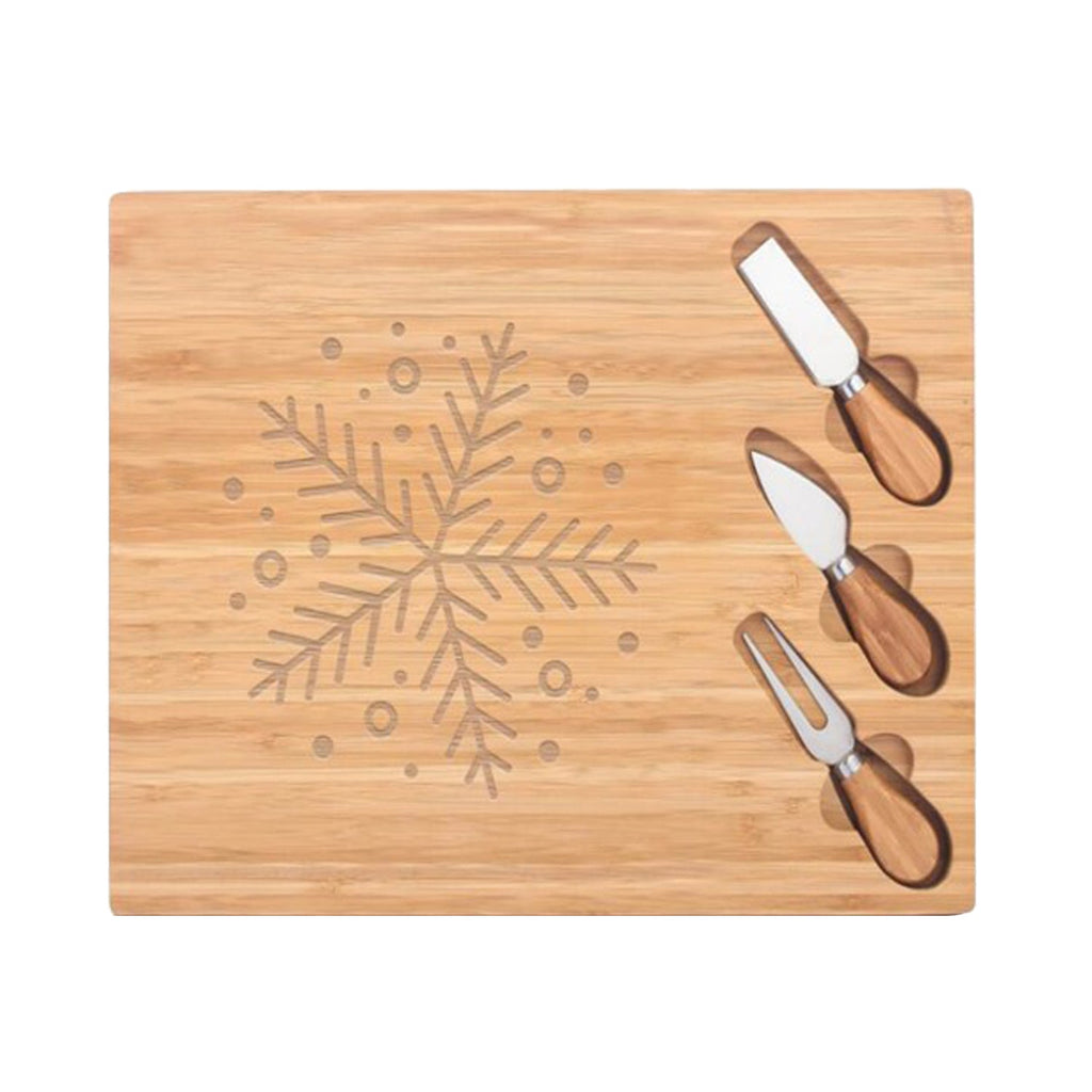 JS Gourmet - Bamboo Cheese Board with 3 Tools, Snowflake Pattern - - Mounts For Less