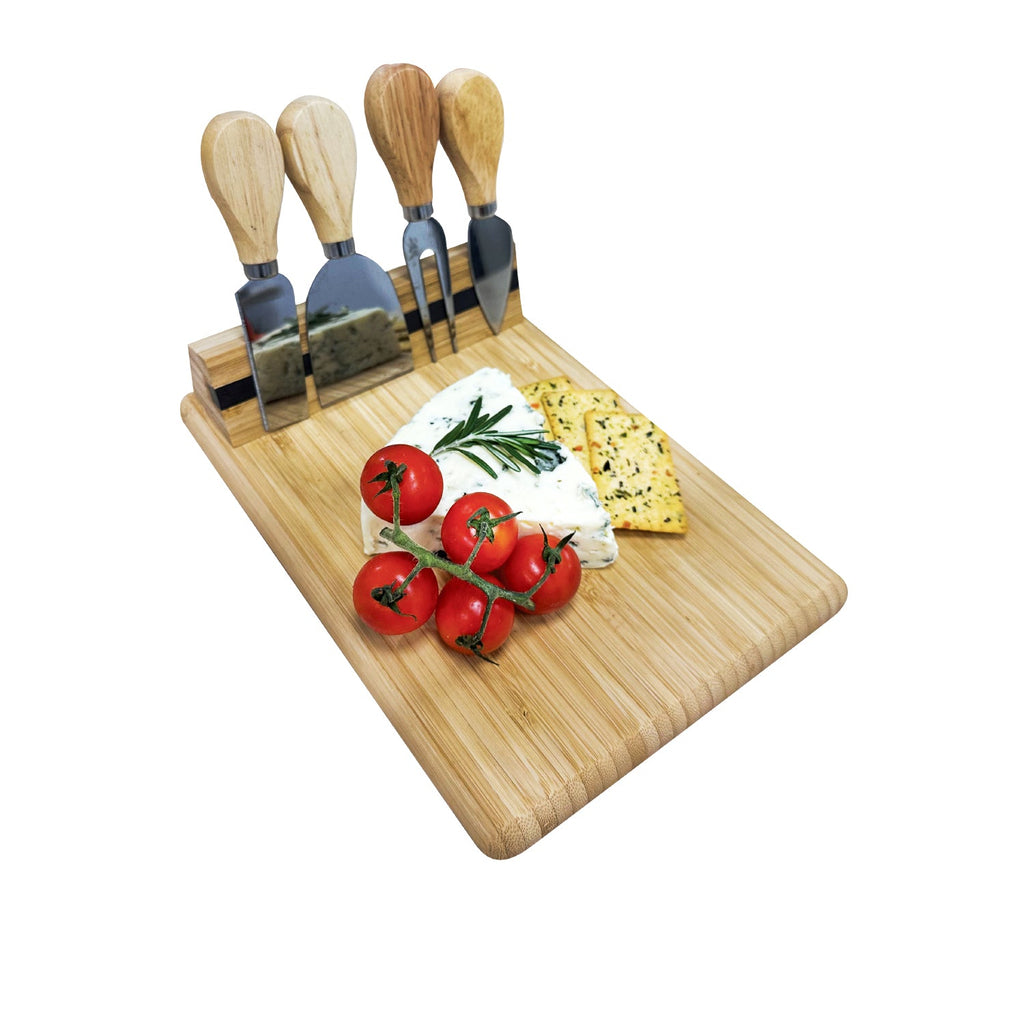 JS Gourmet - Bamboo Cheese Board with 4 Knives and Magnetic Holder - - Mounts For Less