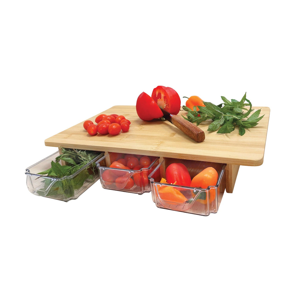 JS Gourmet - Bamboo Cutting Board With 3 Sliding Drawers - - Mounts For Less