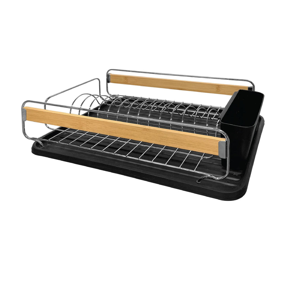JS Gourmet - Dish Drainer with Plastic Tray and Cutlery Holder, Black - - Mounts For Less