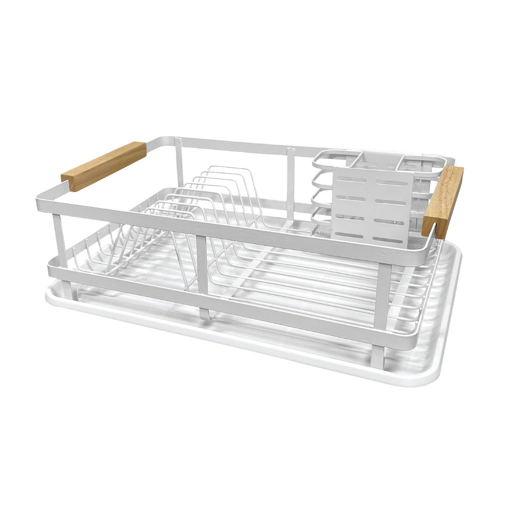 JS Gourmet - Dish Drainer with Plastic Tray and Cutlery Holder, White - - Mounts For Less