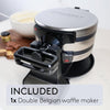 JS Gourmet - Double Belgian Waffle Maker, 180° Rotation, Non-Stick Surface, Stainless Steel - - Mounts For Less