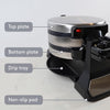 JS Gourmet - Double Belgian Waffle Maker, 180° Rotation, Non-Stick Surface, Stainless Steel - - Mounts For Less