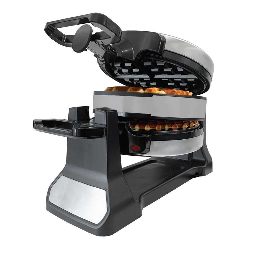 JS Gourmet - Double Belgian Waffle Maker, 180° Rotation, Non-Stick Surface, Stainless Steel - - Mounts For Less