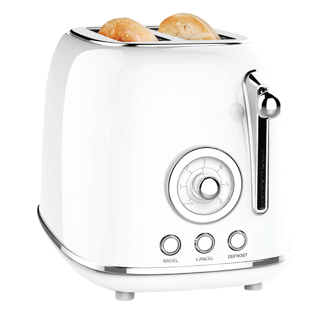 JS Gourmet - Extra-Large 2-Slice Retro Toaster, 6 Browning Levels, 825 Watts, White - - Mounts For Less