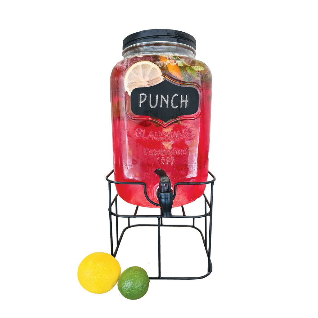 JS Gourmet - Glass Drink Dispenser with Blackboard Decal, 4 Liter Capacity - - Mounts For Less