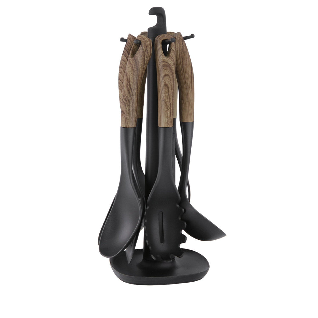 JS Gourmet - Kitchen Utensil Set with Storage Holder, Brown - - Mounts For Less