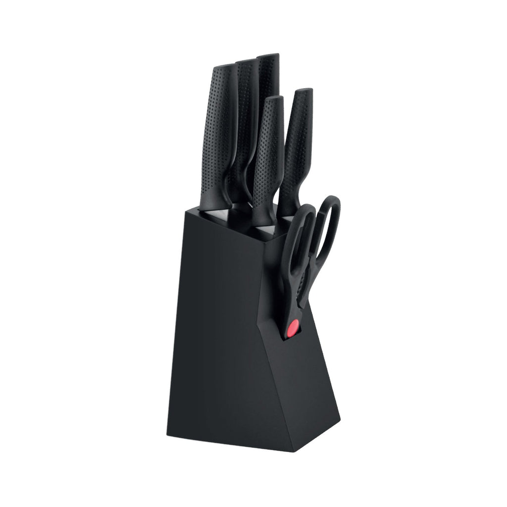 JS Gourmet - Knife Set with Storage Block, Stainless Steel Blade, Black - - Mounts For Less
