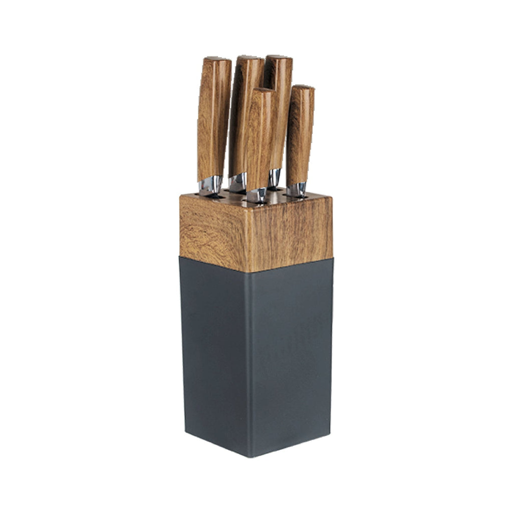 JS Gourmet - Knife Set with Storage Block, Stainless Steel Blades, Black - - Mounts For Less
