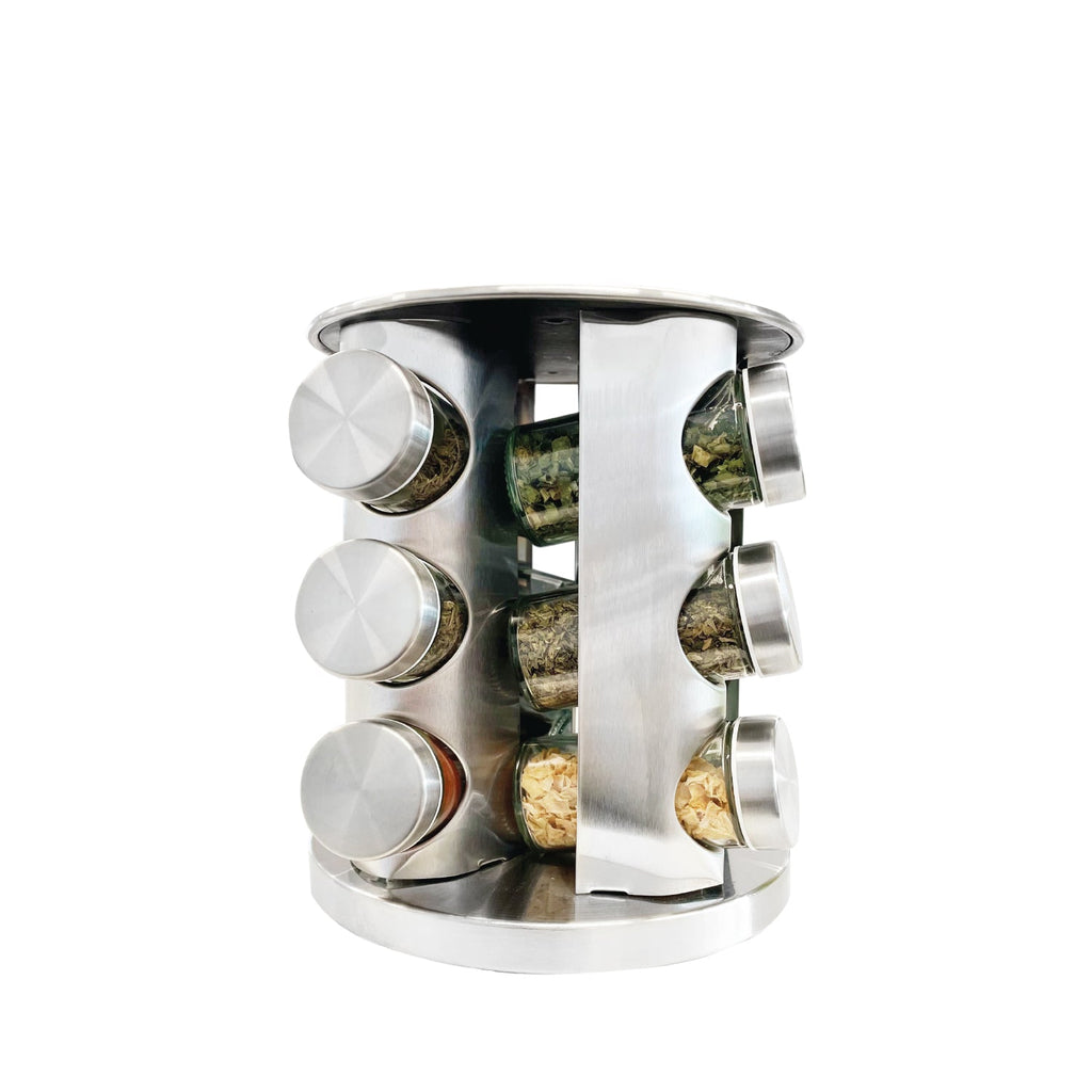 JS Gourmet - Set of 12 Spice Jars with Rotating Stainless Steel Stand - - Mounts For Less